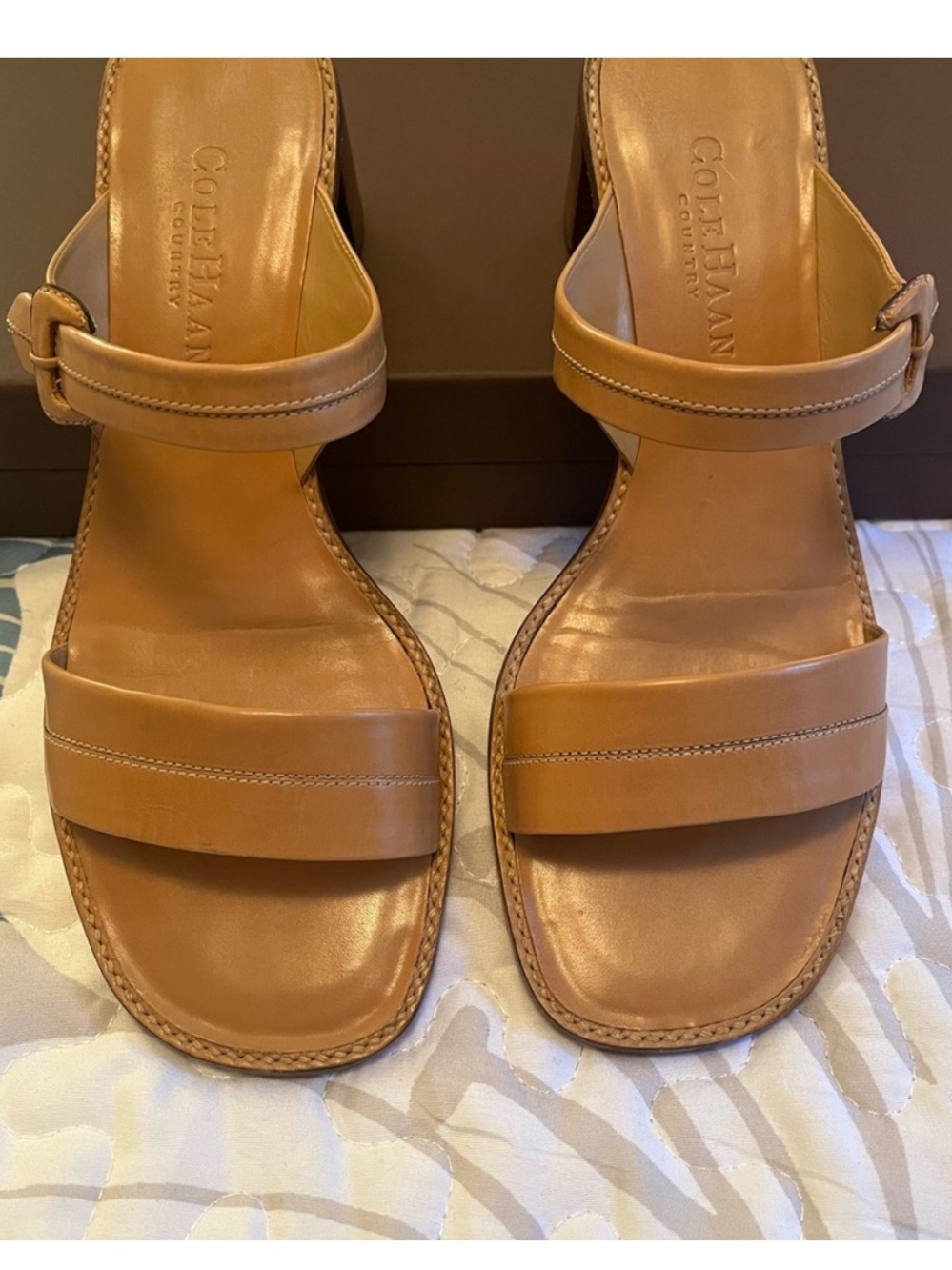 Cole Haan Tan Leather Double-Strap Sandals